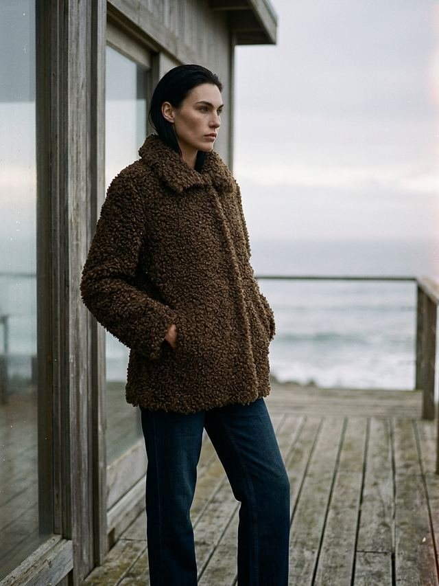 Cappotto teddy marrone dal taglio ampio